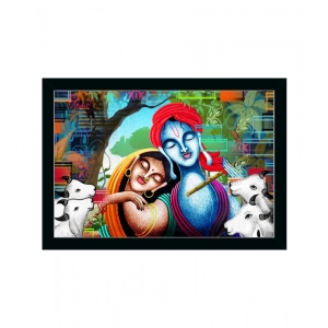 Generic Radha Krishna Painting with Synthetic Photo Frame (Multicolor)