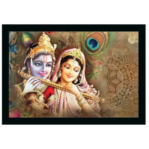 Generic Radha Krishna Painting Vinyl Sparkle Coated with Synthetic Photo Frame (Multicolor)
