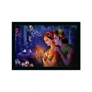 Generic Radha Krishna Painting Vinyl Sparkle Coated with Synthetic Photo Frame (Multicolor)