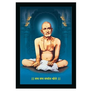 Generic Shri Gajanan Maharaj Painting Vinyl Sparkle Coated with Synthetic Photo Frame (Multicolor)