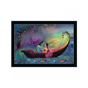 Generic Radha Krishna Painting with Synthetic Photo Frame (Multicolor)