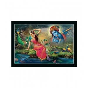 Generic Radha Krishna Painting with Synthetic Photo Frame (Multicolor)
