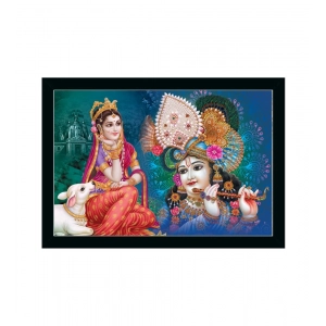 Generic Radha Krishna Painting with Synthetic Photo Frame (Multicolor)