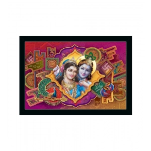 Generic Beautiful Radha Krishna Vinyl Sparkle Coated with Synthetic Photo Frame (Multicolor)