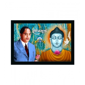 Generic Ambedkar Buddha Painting Vinyl Sparkle Coated with Synthetic Photo Frame (Multicolor)