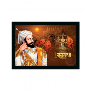 Generic Shivaji Maharaj Painting Vinyl Sparkle Coated with Synthetic Photo Frame (Multicolor)