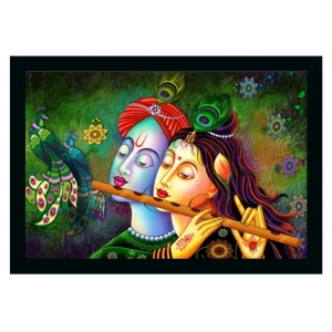 Generic Radha Krishna Painting Vinyl Sparkle Coated with Synthetic Photo Frame (Multicolor)