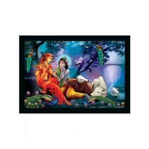 Generic Radha Krishna Painting Vinyl Sparkle Coated with Synthetic Photo Frame (Multicolor)