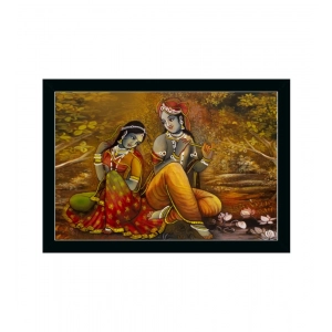 Generic Radha Krishna Painting with Synthetic Photo Frame (Multicolor)