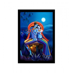 Generic Radha Krishna Painting with Synthetic Photo Frame (Multicolor)