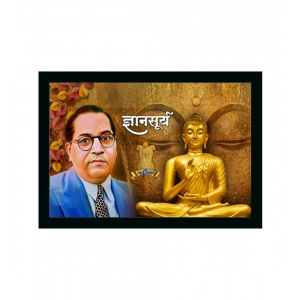 Generic Ambedkar Buddha Painting Vinyl Sparkle Coated with Synthetic Photo Frame (Multicolor)