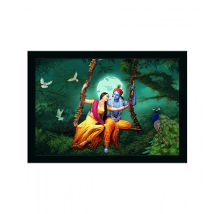 Generic Radha Krishna Painting Vinyl Sparkle Coated with Synthetic Photo Frame (Multicolor)