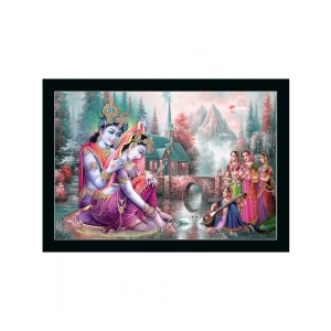Generic Radha Krishna Painting with Synthetic Photo Frame (Multicolor)