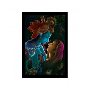 Generic Radha Krishna Painting with Synthetic Photo Frame (Multicolor)