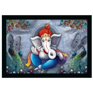 Generic Ganesha Painting with Synthetic photo Frame (Multicolor)