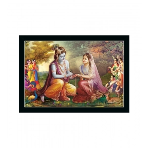 Generic Radha Krishna Painting with Synthetic Photo Frame (Multicolor)