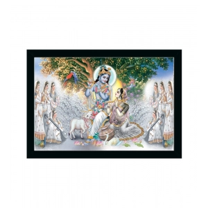 Generic Radha Krishna Painting with Synthetic Photo Frame (Multicolor)