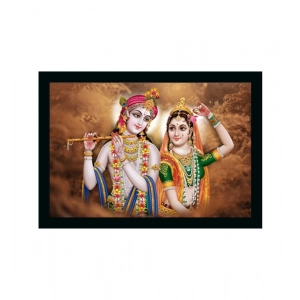 Generic Radha Krishna Painting Vinyl Sparkle Coated with Synthetic Photo Frame (Multicolor)