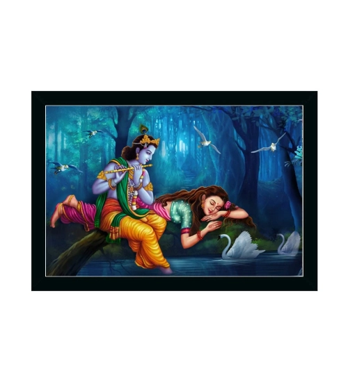 Generic Radha Krishna Painting with Synthetic Photo Frame (Multicolor)