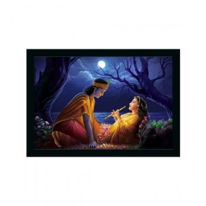 Generic Radha Krishna Painting Vinyl Sparkle Coated with Synthetic Photo Frame (Multicolor)