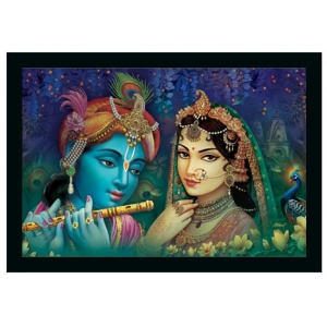 Generic Radha Krishna Painting with Synthetic Photo Frame with Sparkle Coated (Multicolor)