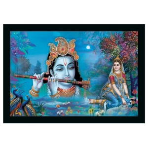 Generic Radha Krishna Painting Vinyl Sparkle Coated with Synthetic Photo Frame (Multicolor)