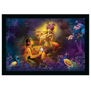 Generic Radha Krishna Painting Vinyl Sparkle Coated with Synthetic Photo Frame (Multicolor)
