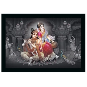 Generic Radha Krishna Painting Vinyl Sparkle Coated with Synthetic Photo Frame (Multicolor)