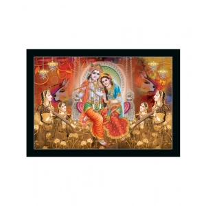 Generic Radha Krishna Painting with Synthetic Photo Frame (Multicolor)