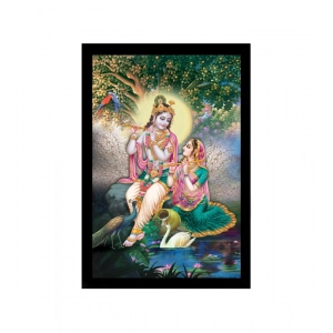 Generic Radha Krishna Painting with Synthetic Photo Frame (Multicolor)