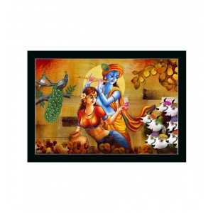 Generic Radha Krishna Painting with Synthetic Photo Frame (Multicolor)