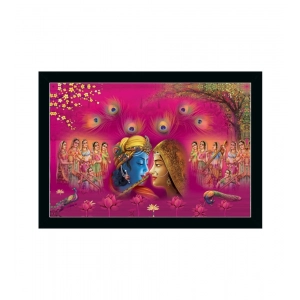 Generic Radha Krishna Painting with Synthetic Photo Frame (Multicolor)