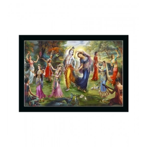 Generic Radha Krishna Painting with Synthetic Photo Frame (Multicolor)