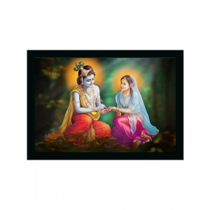 Generic Radha Krishna Painting Vinyl Sparkle Coated with Synthetic Photo Frame (Multicolor)