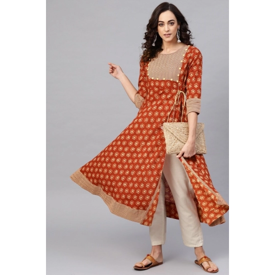 Generic Women's Casual 3/4 th Sleeve Floral Printed Cotton Slub Kurti (Brown) Generic Women's Casual 3/4 th Sleeve Floral Printed Cotton Slub Kurti (Brown)