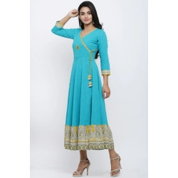 Women's Casual 3/4 th Sleeve Embroidery Cotton Blend Kurti (Torque Green) Women's Casual 3/4 th Sleeve Embroidery Cotton Blend Kurti (Torque Green)