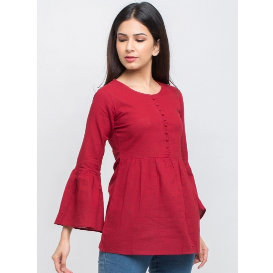 Generic Women's Casual Bell Sleeves Solid Cotton Top (Maroon) Generic Women's Casual Bell Sleeves Solid Cotton Top (Maroon)