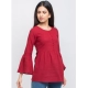 Generic Women's Casual Bell Sleeves Solid Cotton Top (Maroon)