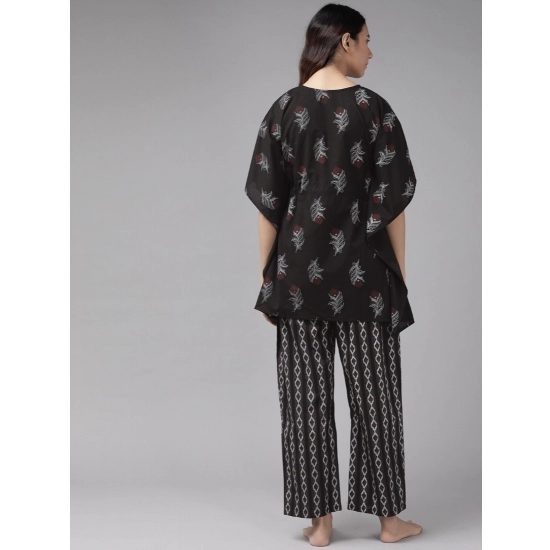 Generic Women's Casual Kimono Sleeve Floral Printed Cotton Pyjama Set (Black) Generic Women's Casual Kimono Sleeve Floral Printed Cotton Pyjama Set (Black)