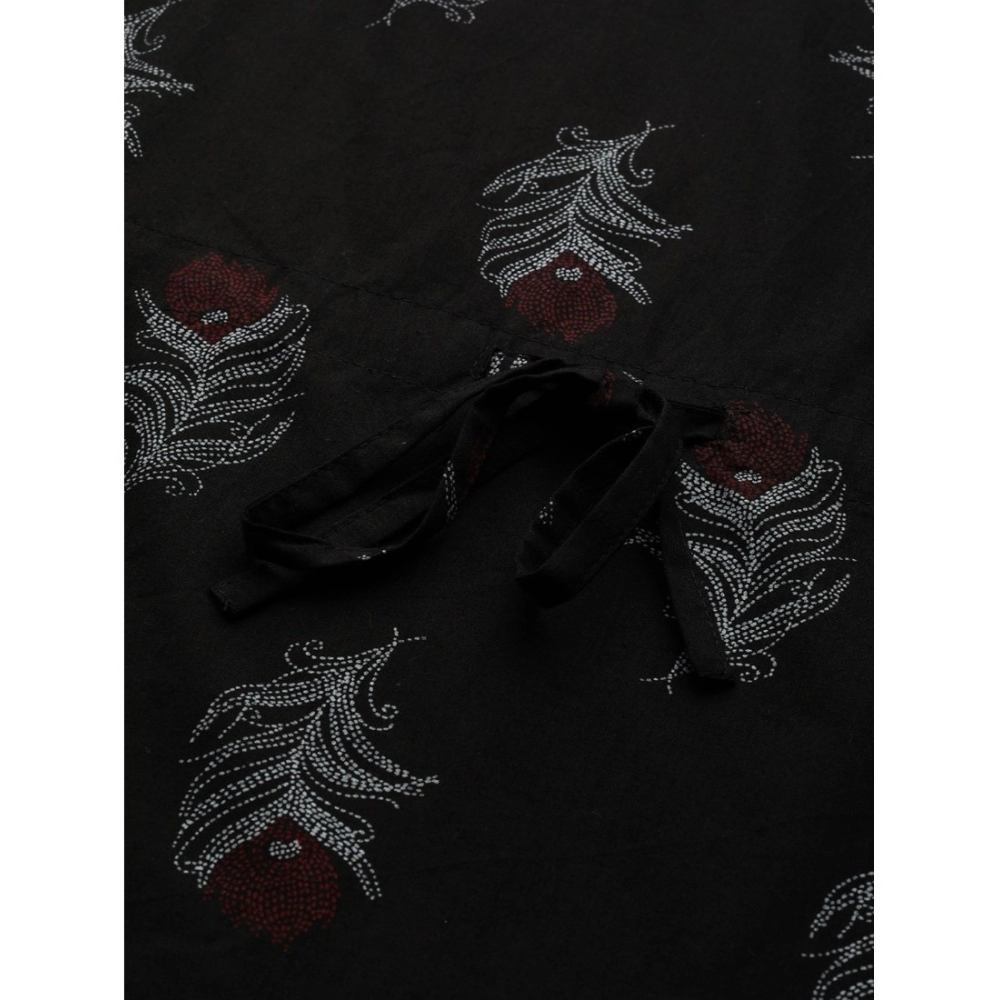 Generic Women's Casual Kimono Sleeve Floral Printed Cotton Pyjama Set (Black) Generic Women's Casual Kimono Sleeve Floral Printed Cotton Pyjama Set (Black)