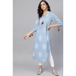 Women's Casual 3/4 th Sleeve Embroidery Cambric Cotton Kurti (Blue) Women's Casual 3/4 th Sleeve Embroidery Cambric Cotton Kurti (Blue)