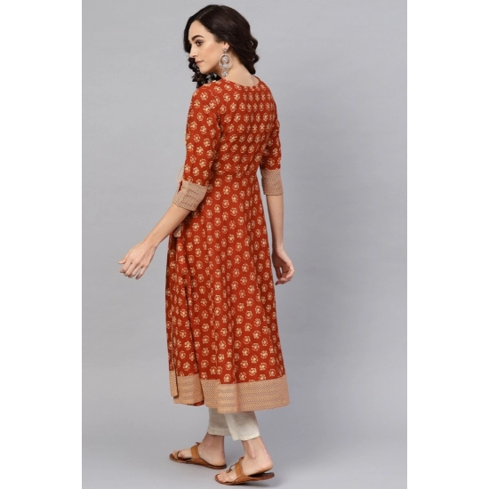 Generic Women's Casual 3/4 th Sleeve Floral Printed Cotton Slub Kurti (Brown) Generic Women's Casual 3/4 th Sleeve Floral Printed Cotton Slub Kurti (Brown)