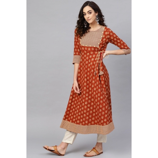 Generic Women's Casual 3/4 th Sleeve Floral Printed Cotton Slub Kurti (Brown) Generic Women's Casual 3/4 th Sleeve Floral Printed Cotton Slub Kurti (Brown)