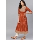 Generic Women's Casual 3/4 th Sleeve Floral Printed Cotton Slub Kurti (Brown)