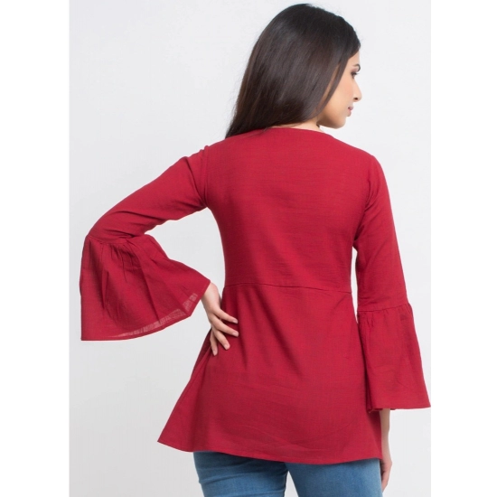 Generic Women's Casual Bell Sleeves Solid Cotton Top (Maroon) Generic Women's Casual Bell Sleeves Solid Cotton Top (Maroon)