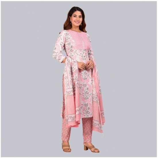 Generic Women's Casual 3/4 th Sleeve Floral Printed Cotton Kurti &amp; Pant With Dupatta (Baby Pink)