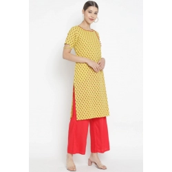 Women's Casual Short Sleeves Floral Printed Cotton & Rayon Kurti Palazzo Set (Yellow & Red) Women's Casual Short Sleeves Floral Printed Cotton & Rayon Kurti Palazzo Set (Yellow & Red)