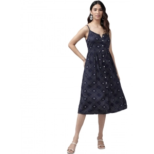 Generic Women's Casual Sleeveless Stripe Printed Rayon Dress (Blue)