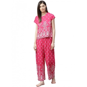 Generic Women's Casual Short Sleeve Printed Rayon Pajama Set (Pink)