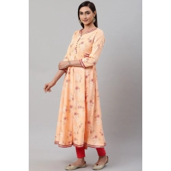 Women's Casual 3/4 th Sleeve Floral Printed Rayon Kurti (Peach) Women's Casual 3/4 th Sleeve Floral Printed Rayon Kurti (Peach)